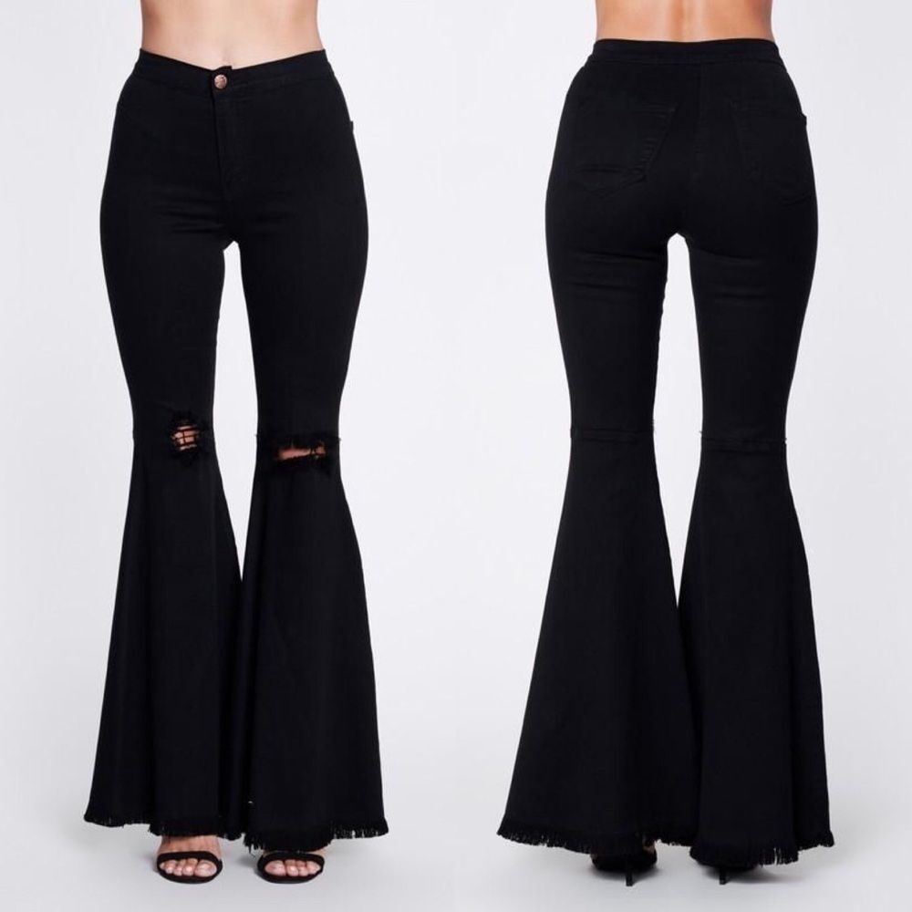 Ripped Knee Bell Bottom Jeans